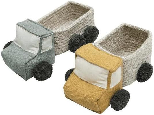 Lorena Canals | Children'S Truck Basket Set, Blue and Yellow, 5" X 9"