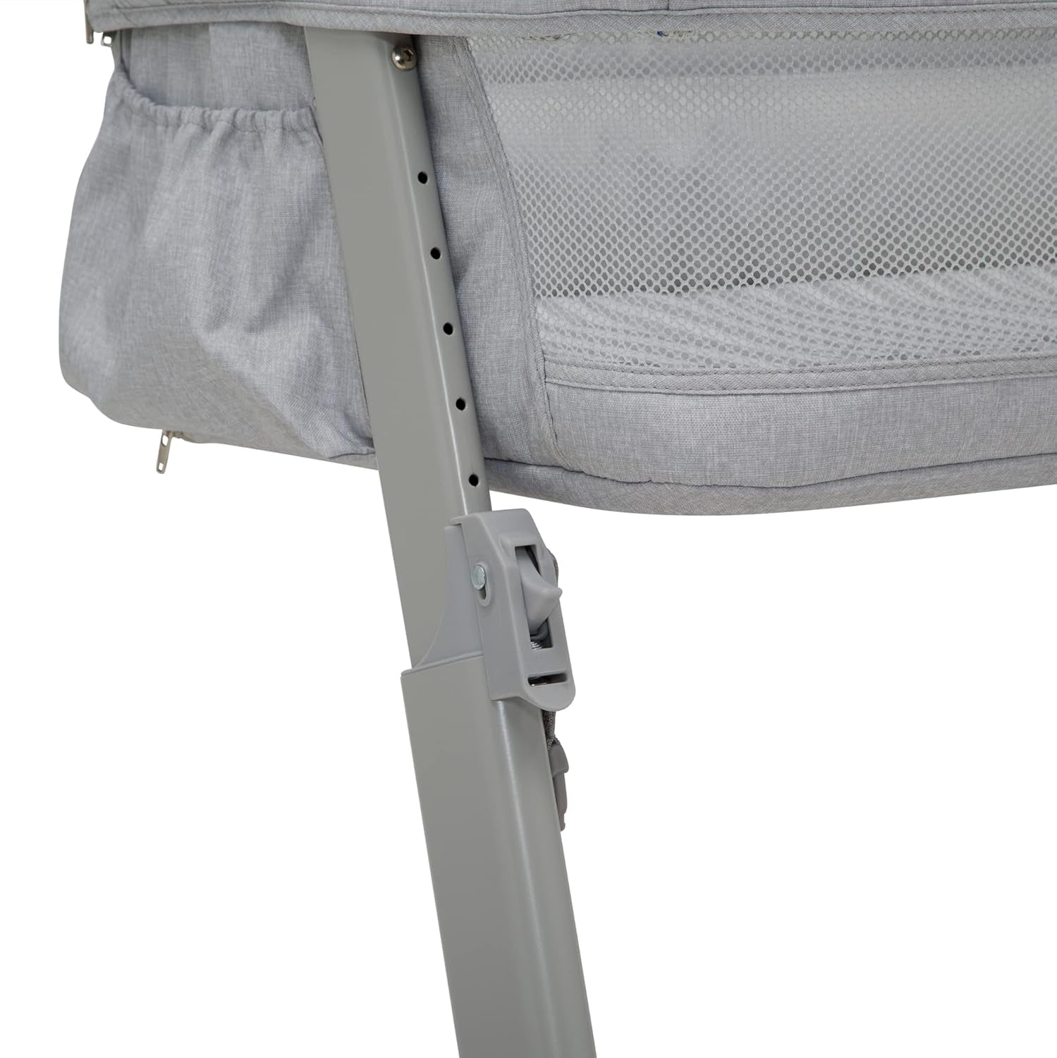 GAP Babygap Whisper Bedside Bassinet Sleeper with Breathable Mesh and Adjustable Heights - Lightweight Portable Crib - Made with Sustainable Materials, Grey Stripes