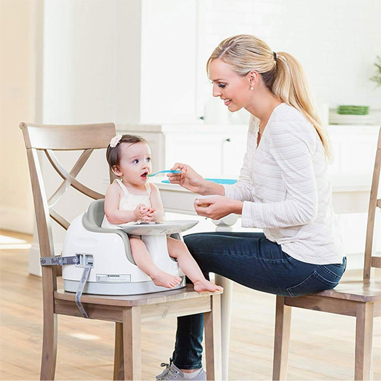 Bumbo Baby Toddler Adjustable 3 in 1 Multi Seat High Chair and Booster Seat with Removable Tray and Buckle Strap for Toddlers 1 to 3, Cool Gray