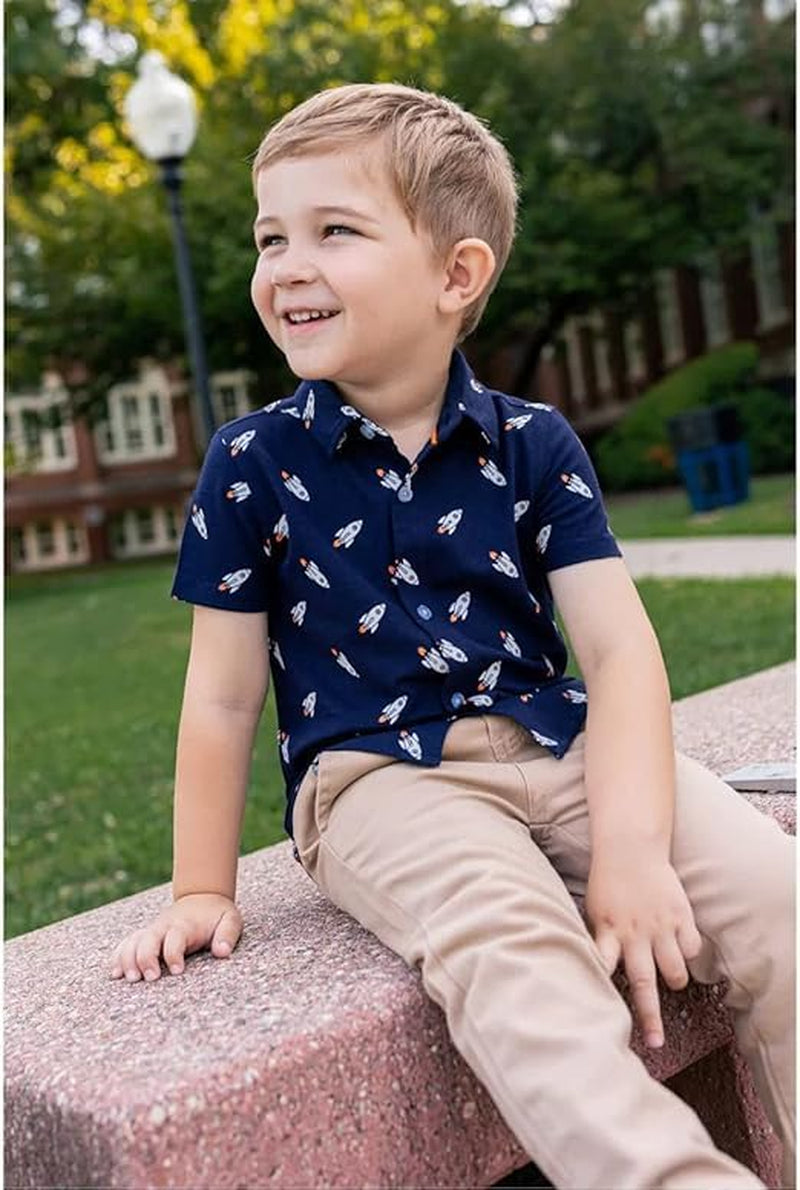 Andy & Evan Boys' Short Sleeve Button-Down Shirts, Stylish Summer Spring Shirts for Boys, Lightweight and Breathable