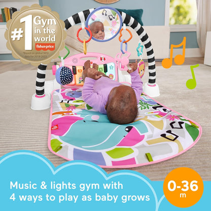 Fisher-Price Baby Playmat Glow and Grow Kick & Play Piano Gym, Pink Musical Learning Toy with Developmental Activities for Newborns 0+ Months