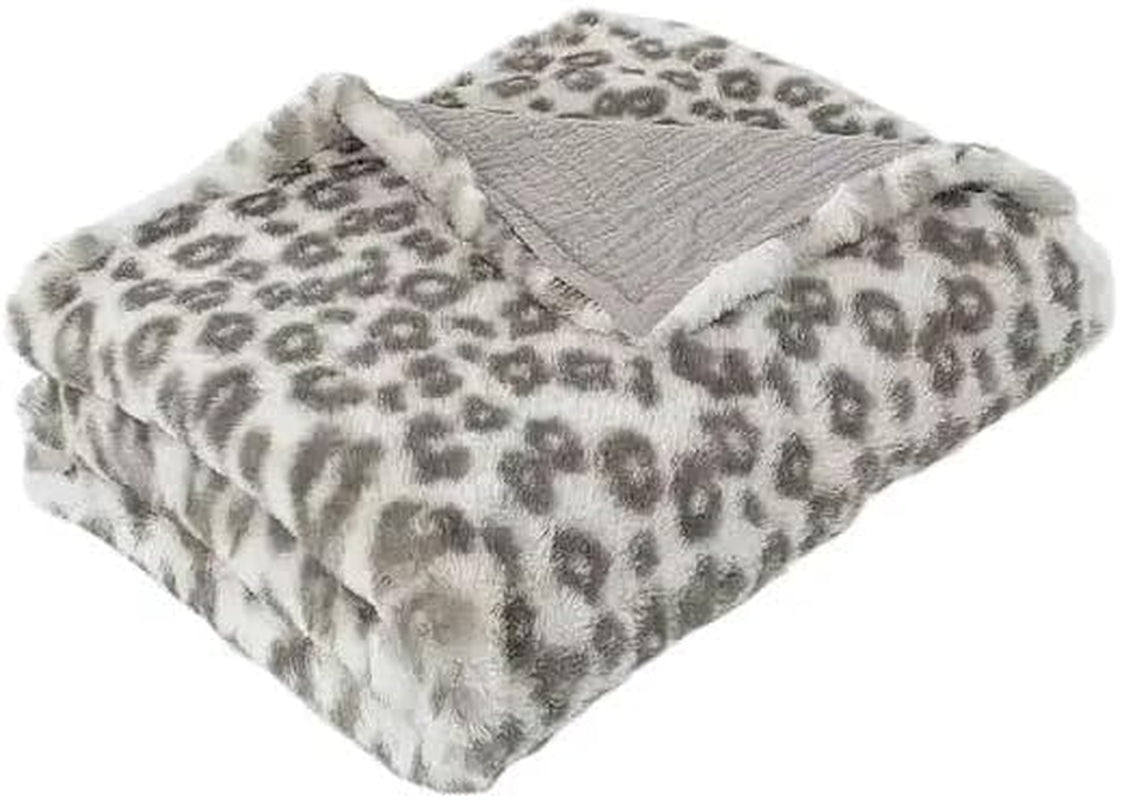 MON AMI 'Charmante Leopard' White Faux Fur Baby Blanket – 35X29”, Cotton Muslin Lined, Comfortable Travel Blanket, Nursery Bed Blanket, Toddlers Blanket