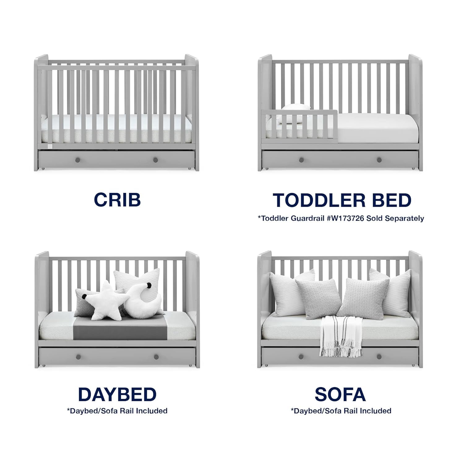 GAP Babygap Graham 4-In-1 Convertible Crib with Storage Drawer - Greenguard Gold Certified, Grey/Dark Grey