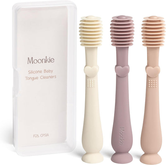 Moonkie Baby Tongue Cleaner, Toddler Toothbrush, Baby Oral Cleaner Newborn Kit for 3 Months+, 3 Pcs (Blush/Pale Mauve/Ivory)