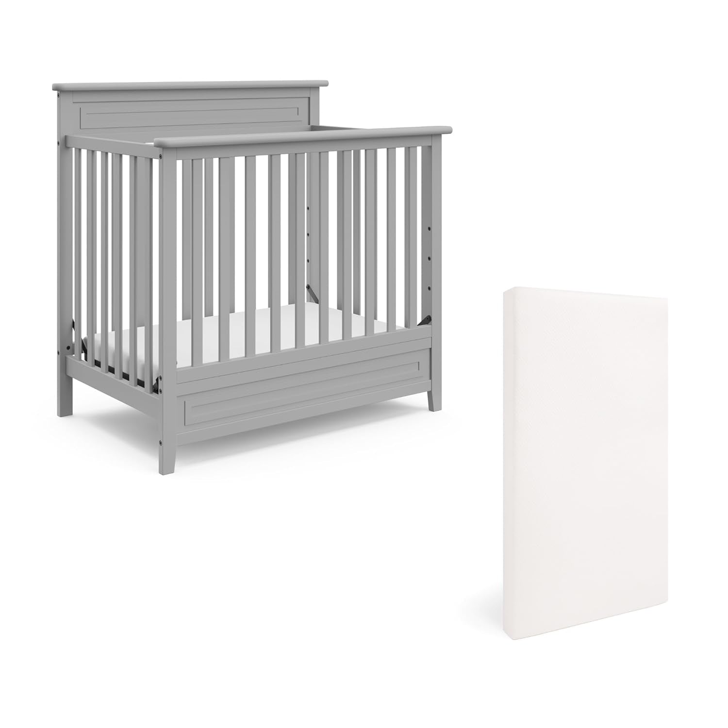 STORKCRAFT Petal 4-In-1 Convertible Mini Crib (Pebble Gray) – GREENGUARD Gold Certified, Converts to Daybed and Twin-Size Bed, Includes Bonus 2.75-Inch Mini Crib Mattress