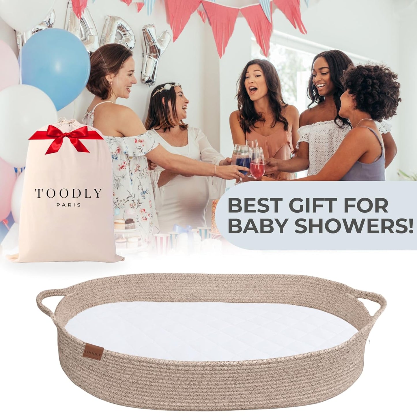 Baby Changing Basket with anti Slip Bottom, Brown Moses Basket for Babies - Cotton Rope Diaper Changing Basket - Baby Diaper Changing Pad for Dresser - Changing Table Topper for Dresser - Toodly