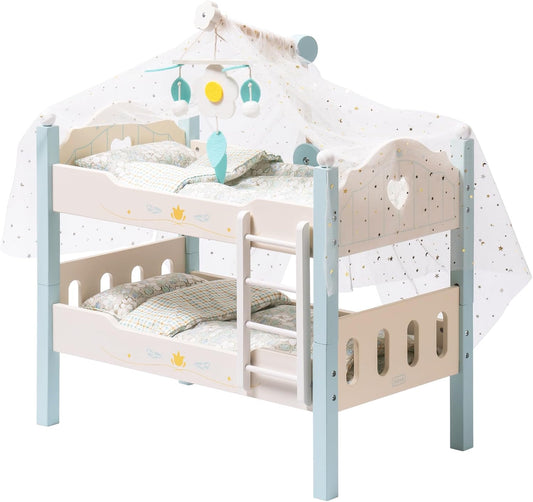 ROBUD Toys Doll Bunk Bed Set - Wooden Play Baby Doll Crib with Ladders and Accessories for 18 Inch Dolls (Blue, 2 Beds, Fits American Girls)