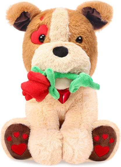 Chalyna 10 Inches Dog Plush Toy with Rose Valentine'S Day Stuffed Animal with Heart Rose for Girlfriend, for Valentines Party Favor Mother'S Day Birthday Festival Occasion