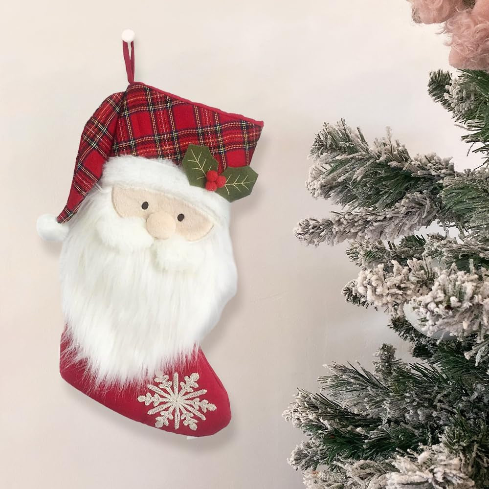 MON AMI Tartan Santa Christmas Stocking – 21, Christmas Socks Gift Bag, Christmas Décor, Christmas Socks, Holiday Christmas Decorations