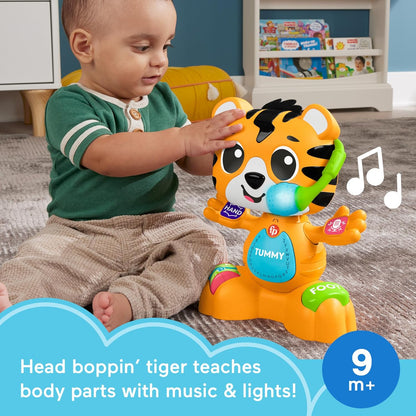 Fisher-Price Baby Learning Toy Link Squad Bop & Groove Tiger with Music & Lights for Ages 9+ Months, Compatible Only with Link Squad Items