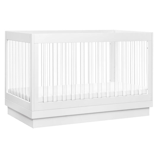 Babyletto Harlow Acrylic 3-In-1 Convertible Crib with Toddler Bed Conversion Kit in White with Acrylic Slats, Greenguard Gold Certified