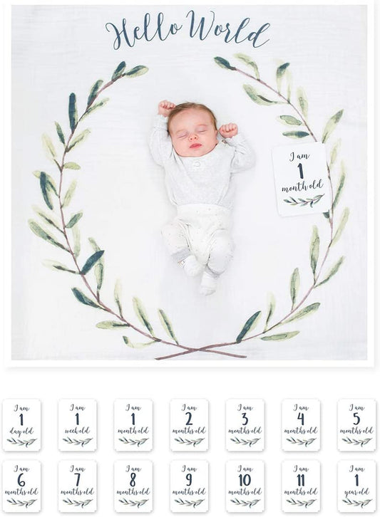 Lulujo Baby’S First Year Milestone Blanket and Card Set | 40In X 40In (Hello World)