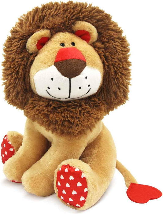 Love Lion Stuffed Animal, King Lion Plush Toy with Mane Heart Shape Tail for Kids Baby Lover Birthday Valentines Day Christmas Bedtime Gift, 13.8“