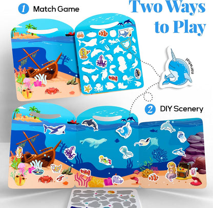 Iplay, Ilearn Kids Ocean Animal Sticker Book, Toddler Reusable Puffystickers Activity Busy Book, Preschool Learning Educational Toy, Plane Travel Party Gifts for 3 4 5 6 7 8 Year Old Boys Girls