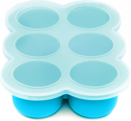 Weesprout Silicone Freezer Tray with Clip on Lid Perfect Food Storage Container for Homemade Baby Food, Vegetable, Fruit Purees, and Breast Milk (Bright Blue, Six 3 Ounce Sections)