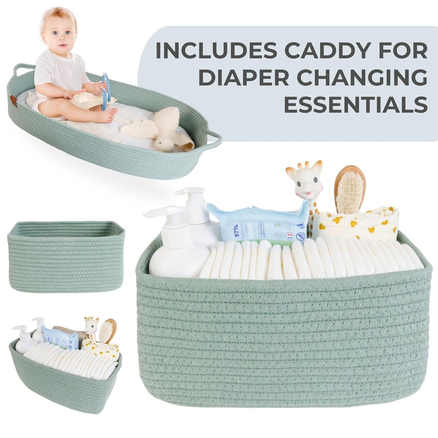 Comfortable Bath Kneeler and Elbow Rest Pad (Grey) + Baby Changing Basket Green