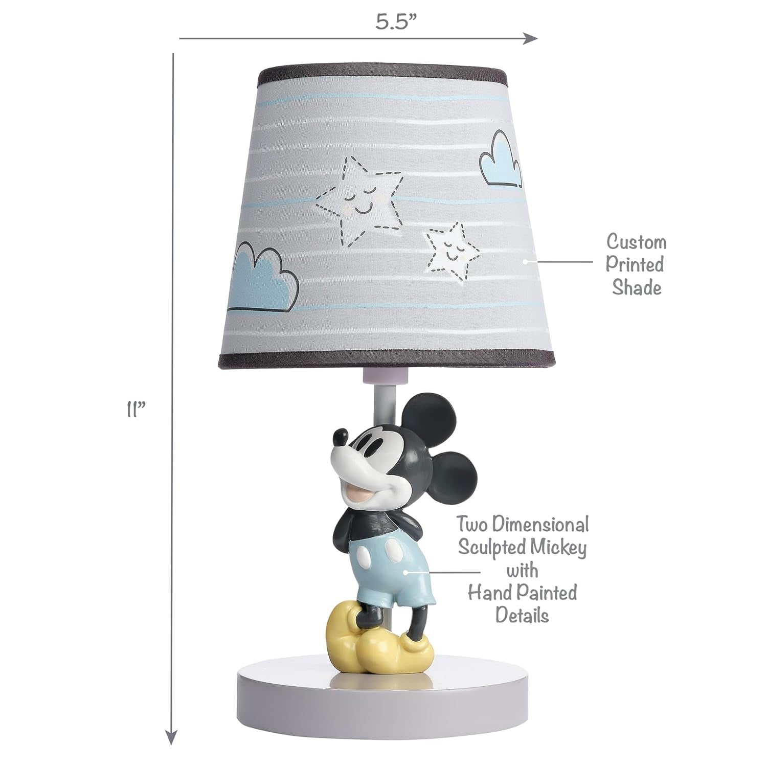 Lambs & Ivy Disney Baby Moonlight Mickey Mouse Lamp with Shade & Bulb - Gray