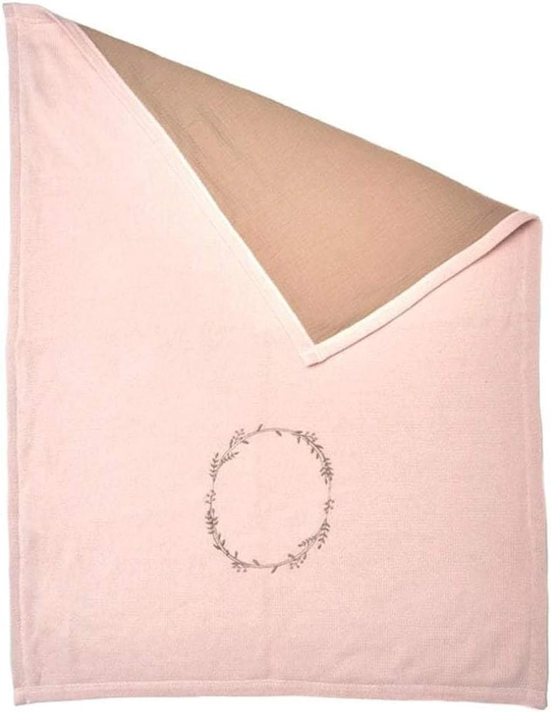 MON AMI Wreath Embroidered Cotton Muslin Blanket – 40X30”, Reversible Summer Muslin Quilt for Toddler, Cotton Blanket for Crib/Stroller/Tummy-Time