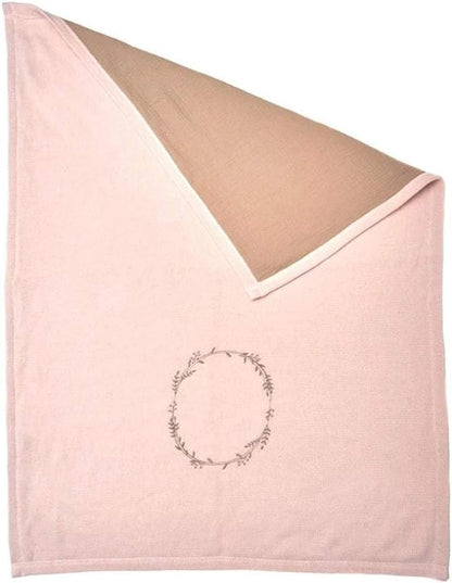 MON AMI Wreath Embroidered Cotton Muslin Blanket – 40X30”, Reversible Summer Muslin Quilt for Toddler, Cotton Blanket for Crib/Stroller/Tummy-Time