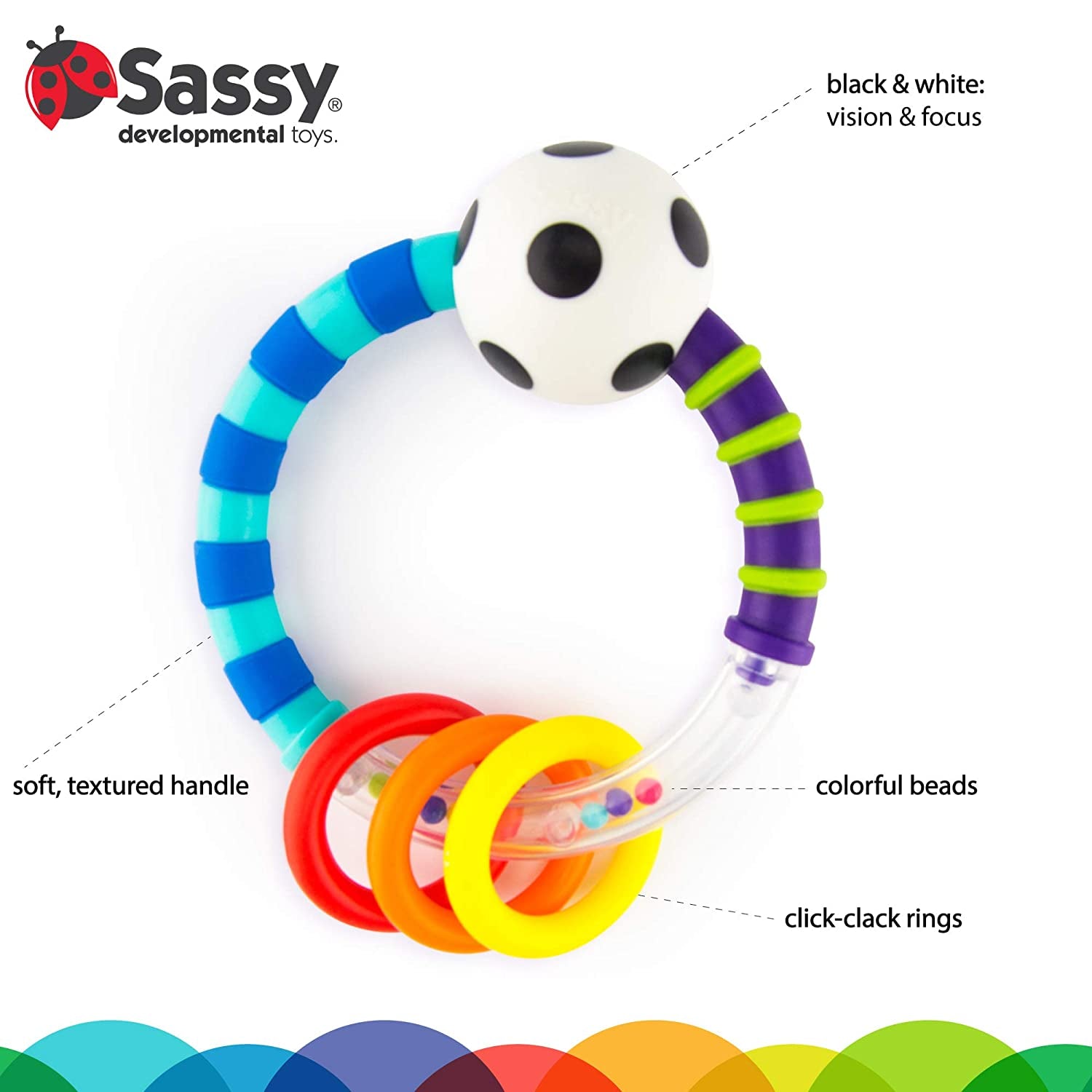 Sassy Ring Rattle | Developmental Baby Toy for Early Learning | High Contrast | for Ages Newborn and Up