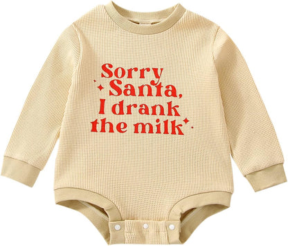 Baby Girl Boy Christmas Clothes Letter Print Sweatshirt Romper Infant Long Sleeve Bubble Romper Winter Outfit