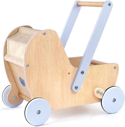 Wooden Baby Doll Pram Stroller,Wooden Baby Walker Push and Pull Doll Stroller,Baby Wooden Toy Stroller for Toddler Boys Girls 18 Months and Up