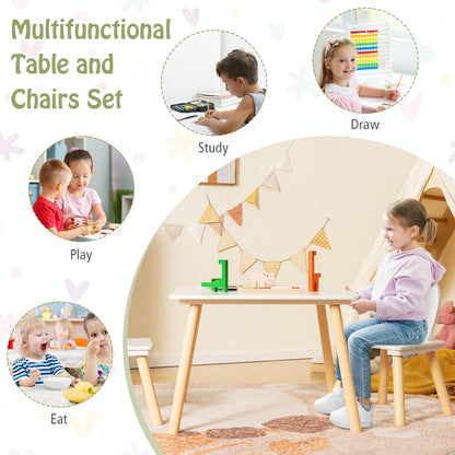 Costzon Kids Table and Chair Set, 3 Pieces Wooden Activity Play Table & 2 Cute Rabbit, Solid Wood Legs, Space-Saving Toddler Furniture for Preschool, Nursery, Children Playroom & Kindergarten (Gray)