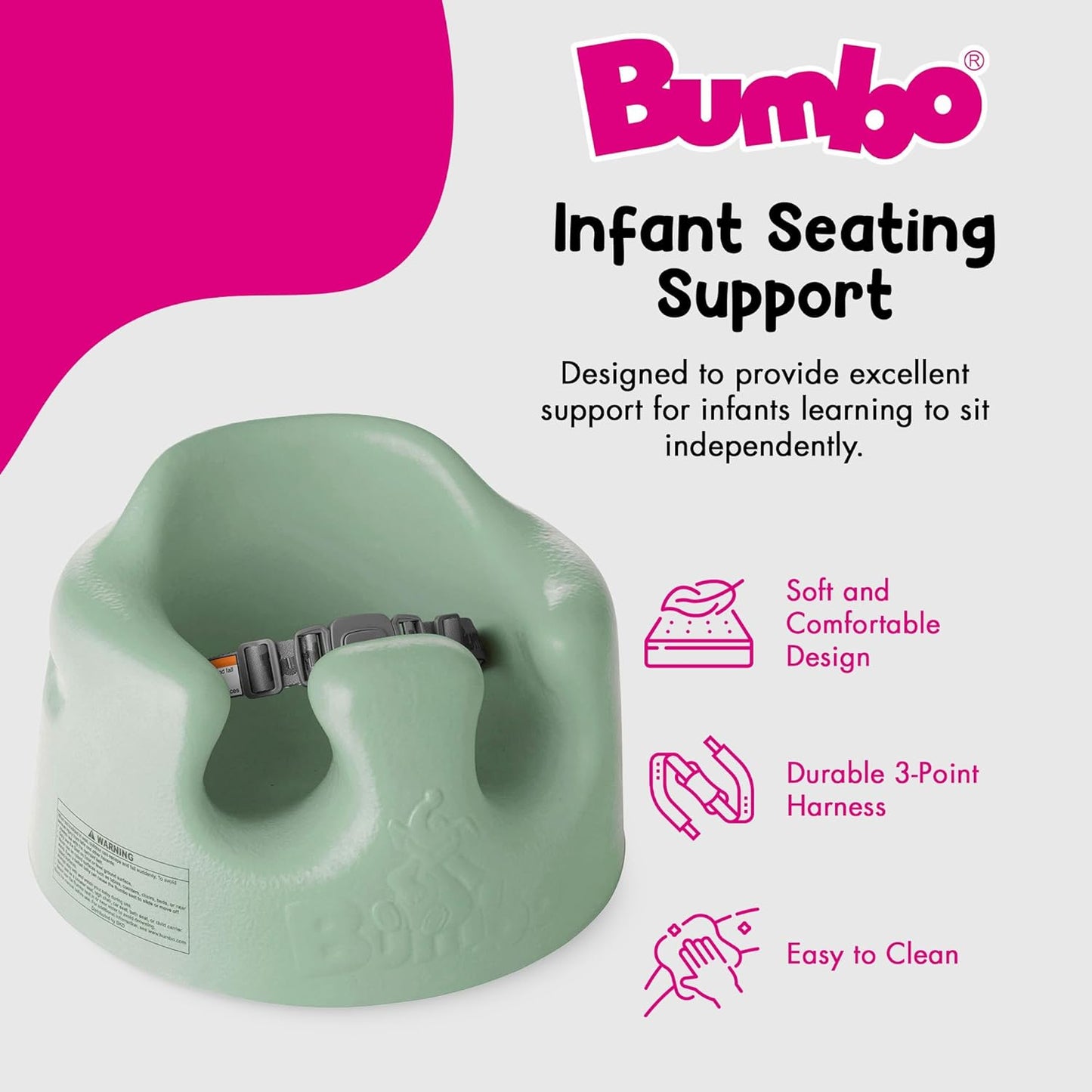 Bumbo Seat Soft and Supportive Baby Chair Floor Booster, Premium Baby Seat Booster for Floor with Adjustable 3-Point Safety Harness, Gray, 2-Pack