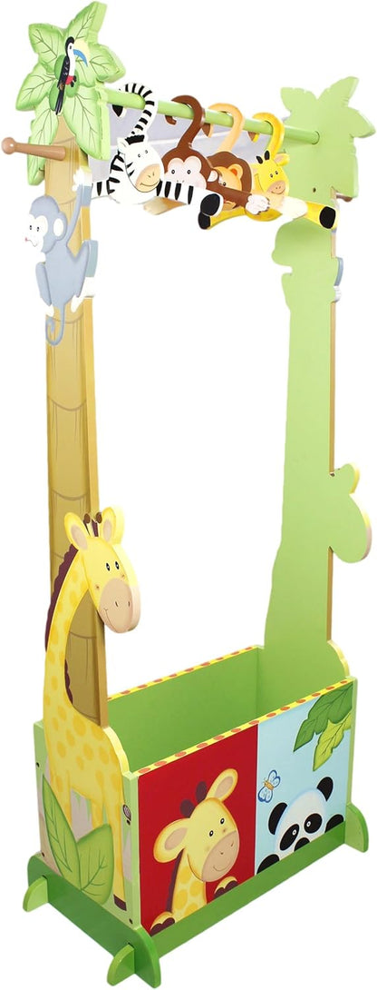 Fantasy Fields - Sunny Safari Animals Thematic Wooden Dress up Storage Station with Set of 4 Hangers | Imagination Inspiring Hand Crafted & Hand Painted Details Non-Toxic, Lead Free Water-Based Paint