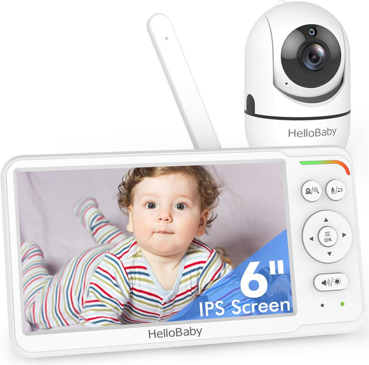 Hellobaby Baby Monitor with Camera and Audio, 6'' World First IPS Screen Baby Camera Monitor No Wifi, 30-Hrs Battery, ECO, 2-Way Talk, Night Vision, 1000Ft, Travel Video Baby Monitor Portable