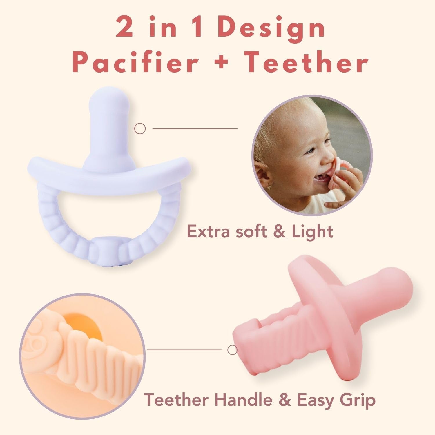 Naturebond Baby Pacifier Soother Silicone Binky Newborn Teether Pacifiers 2 in 1, Curved for Comfort | Hygiene Cover (Above 6 Months, Bubble Blue and Ivory Cream)