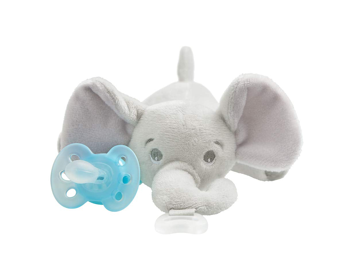 Philips AVENT Soothie Snuggle Pacifier Holder with Detachable Pacifier, 0M+, Elephant, SCF347/03- 1 Count (Pack of 1)