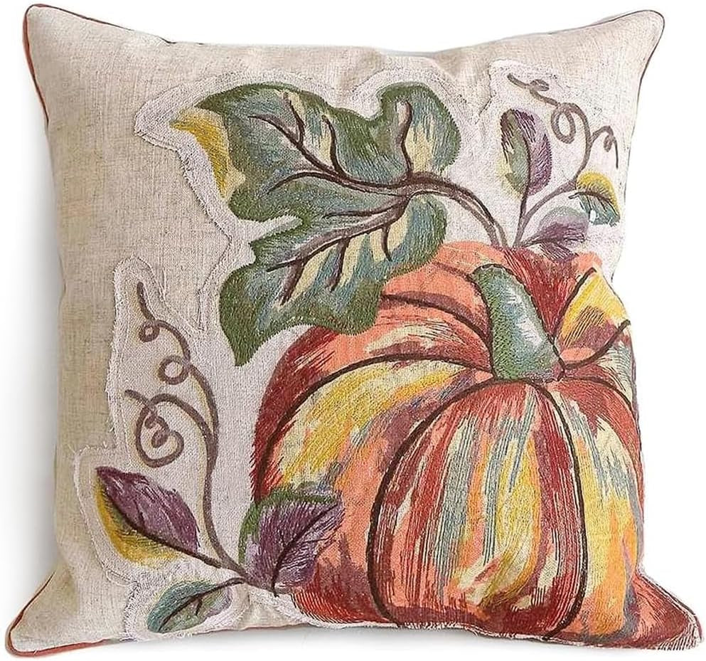 MON AMI Watercolour Pumpkin Decorative Throw Pillow – 18X18”, Halloween Decorations, Farmhouse Cushion for Sofa/Couch