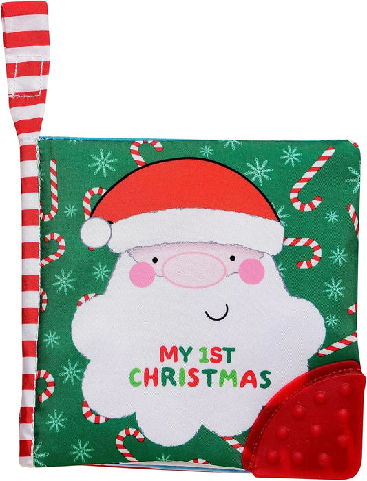 Baby Starters My First Christmas Soft, Crinkle Activity Book with Silicone Teether and Travel Strap, Santa, Green (5 1/2 Inch Square)