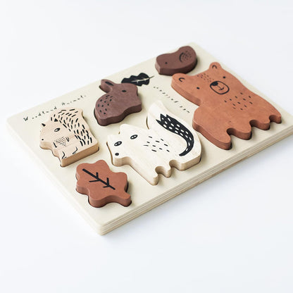 Wee Gallery Wooden Tray Puzzle Woodland Animals - Montessori Toys, Motor Skills Development, Early Learning Activity, Brain Games, Educational Toys for Kids, Toddler, Preschool Activities (Age 2 3 4)