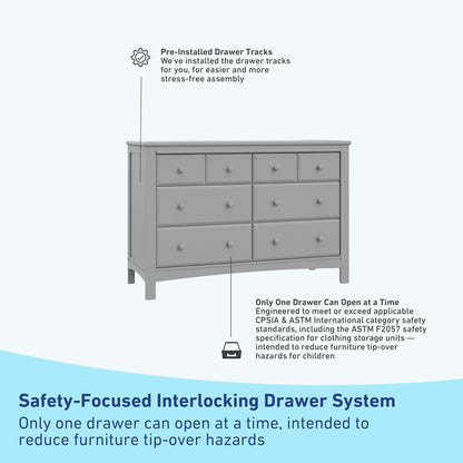 Graco Benton 6 Drawer Double Dresser (Pebble Gray) – Easy New Assembly Process, Universal Design, Durable Steel Hardware and Euro-Glide Drawers with Safety Stops, Coordinates with Any Nursery