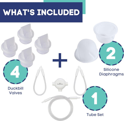 Babybuddha Breast Pump Accessories - Triple Bundle for Babybuddha Automatic Breast Milk Pump - Includes 2 Silicone Diaphragms, 4 Duckbill Valves & 4 Piece Tube Replacement Set (10 Pieces)