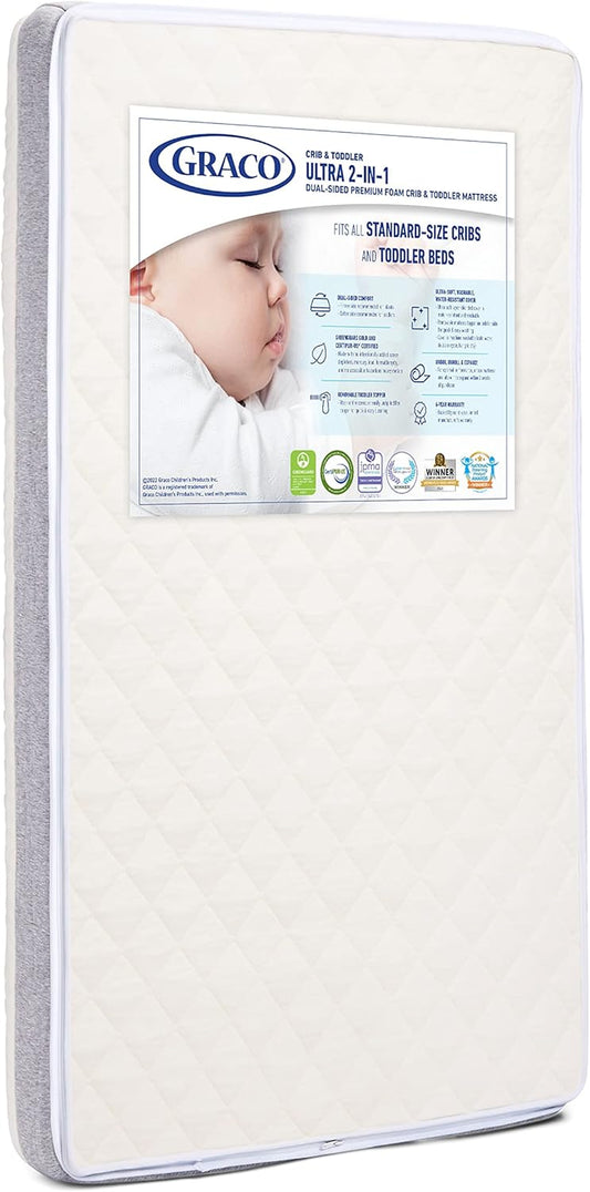 Graco Ultra 2-In-1 Premium Dual-Sided Crib & Toddler Mattress - GREENGUARD Gold and Oeko-Tex Standard 100 Certified, Certipur-Us Certified Foam, 2-Sided Mattress Fits Any Brand of Crib & Toddler Bed