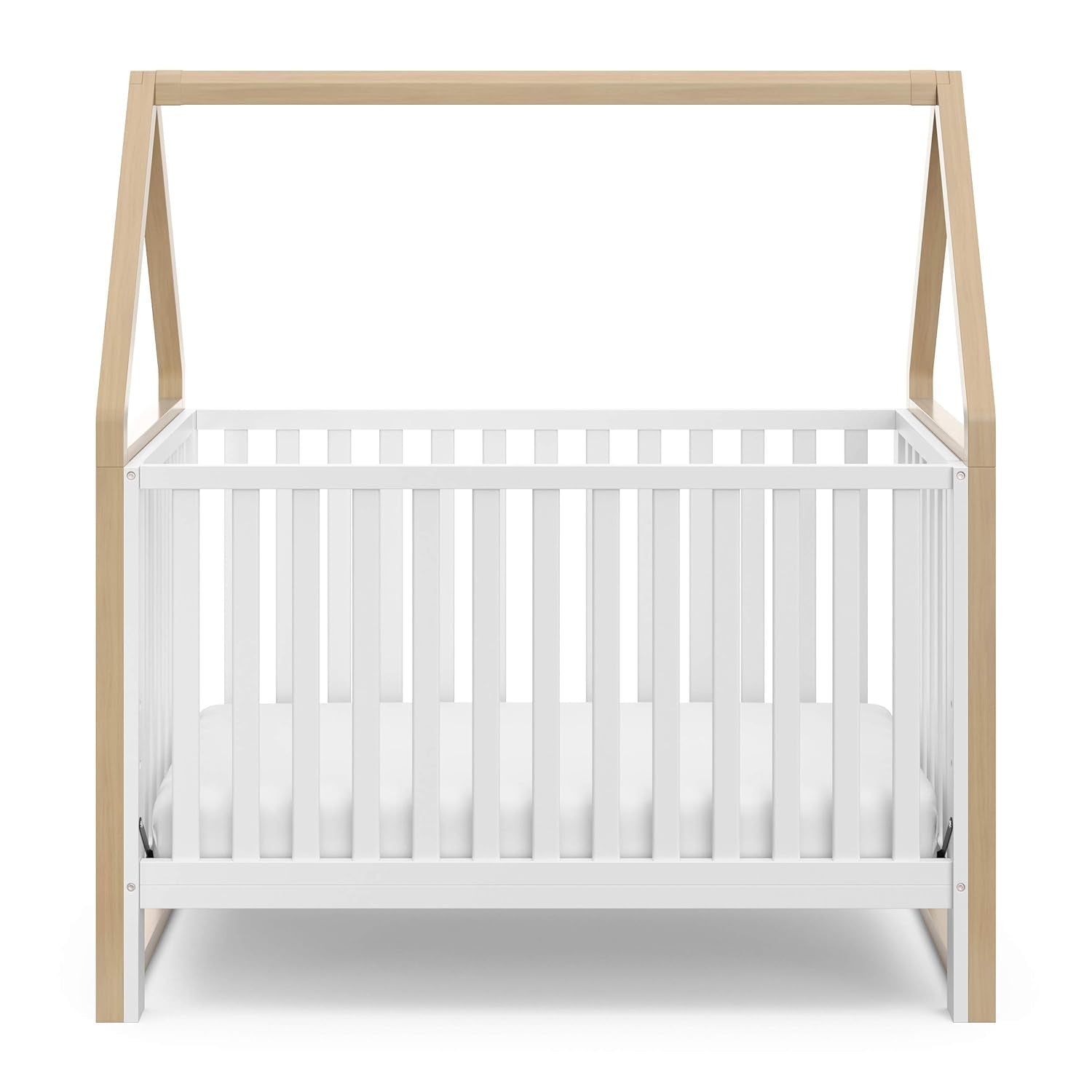 Storkcraft Orchard 5-In-1 Convertible Crib (White with Driftwood) – GREENGUARD Gold Certified, Canopy Style Baby Crib, Converts from Crib to Toddler Bed, Daybed and Full-Size Bed