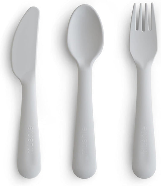 Mushie Dinnerware Cutlery Set of 3 for Kids | Made in Denmark (Cloud)