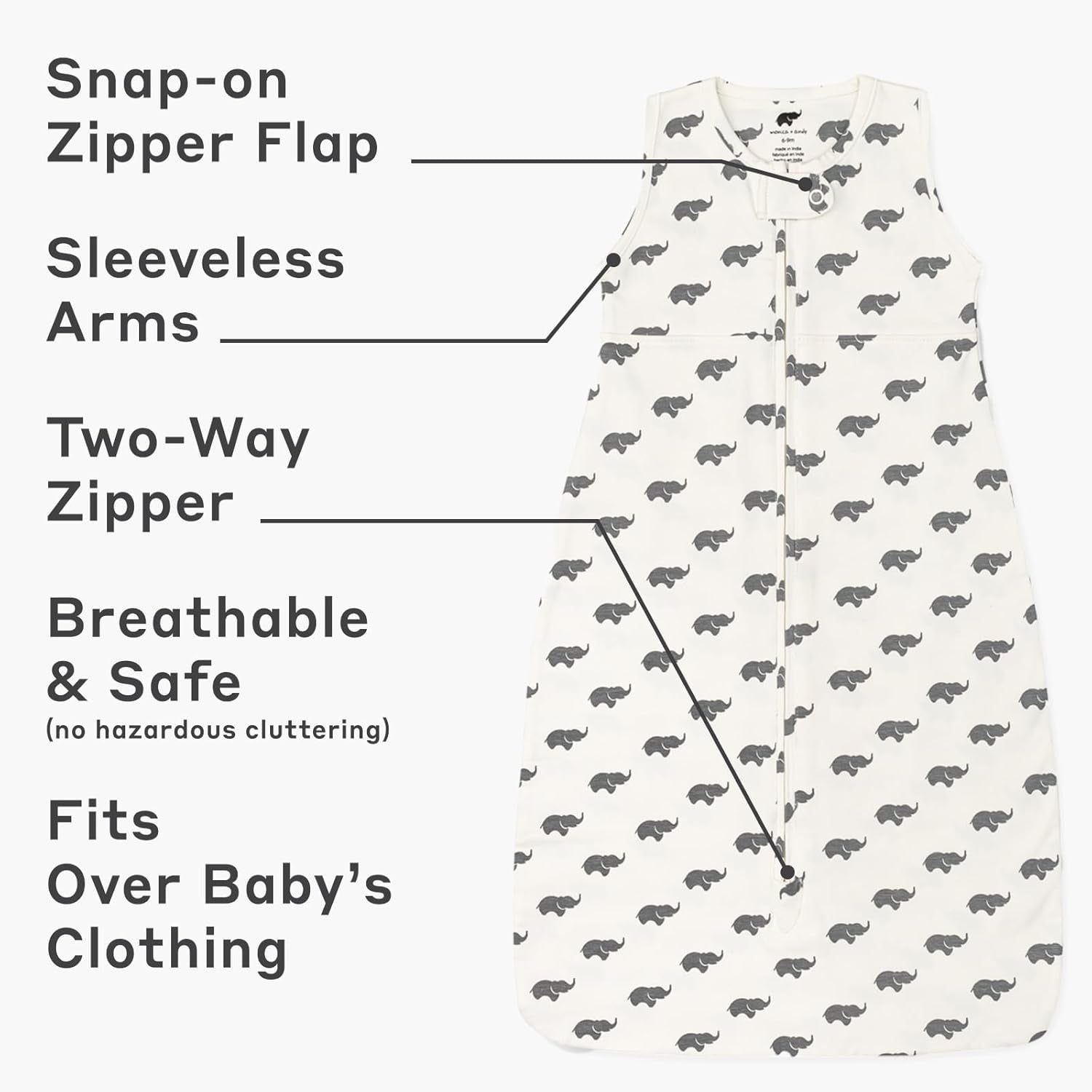 MONICA + ANDY Arms Out Baby Sleep Bag - Unisex Boys & Girls Organic Cotton Infant Sleep Sack - Sleeveless Zippered Sleeping Outfit for Babies & Toddlers (3-6 Months)