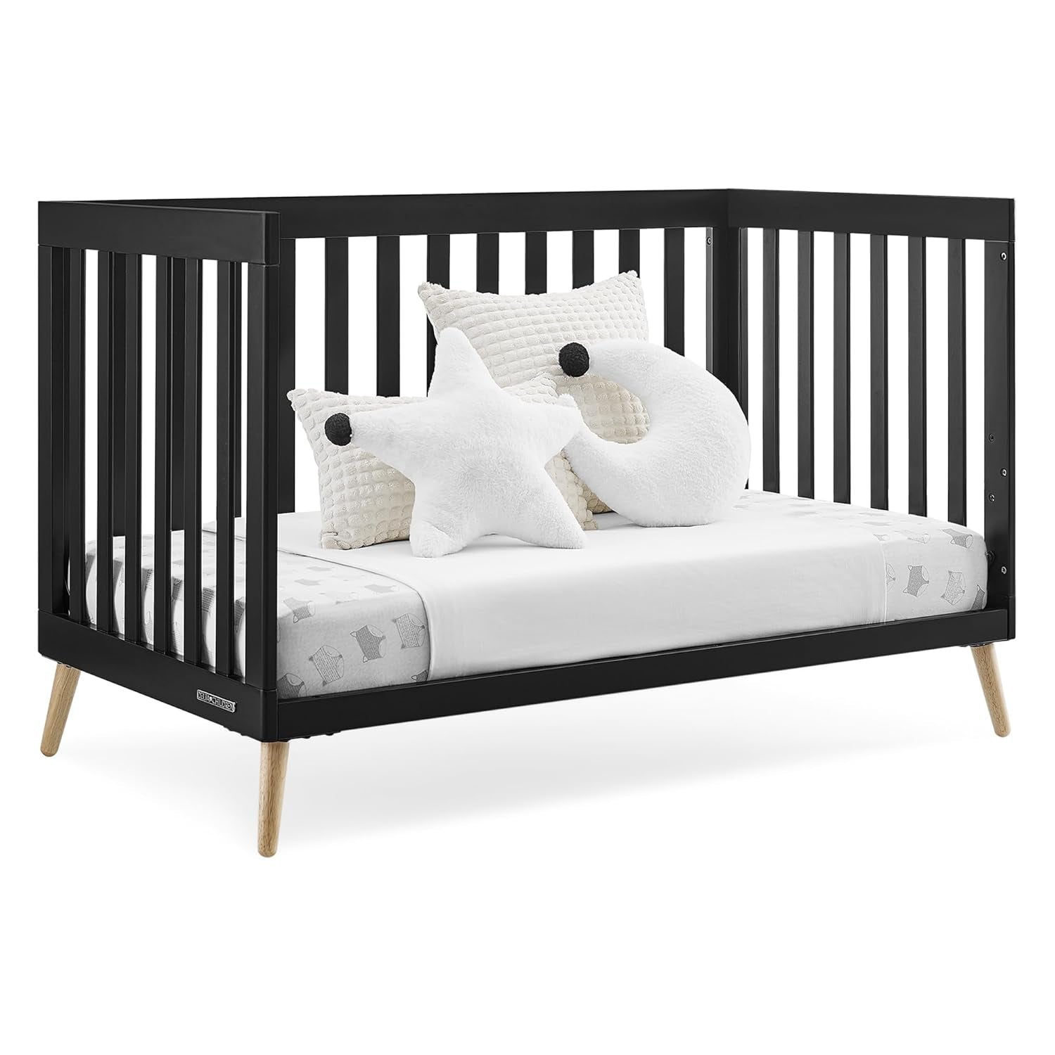 Delta Children Essex 4-In-1 Convertible Baby Crib, Ebony with Natural Legs