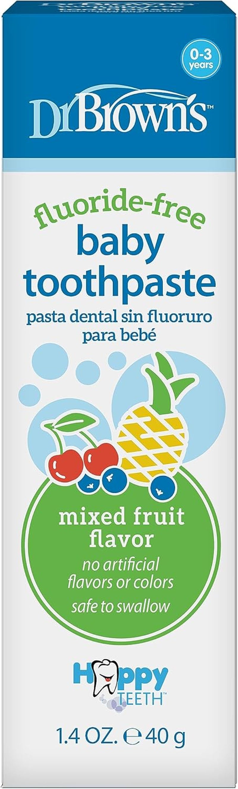 Dr. Brown'S Fluoride-Free Baby Toothpaste,Infant & Toddler Oral Care,Mixed Fruit,1-Pack,1.4Oz/40G,0-3 Years