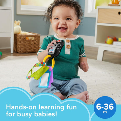 Fisher-Price Baby Travel Toy Laugh & Learn Play & Go Activity Keys with Learning Music, Teether & Mirror for Infants Ages 6+ Months