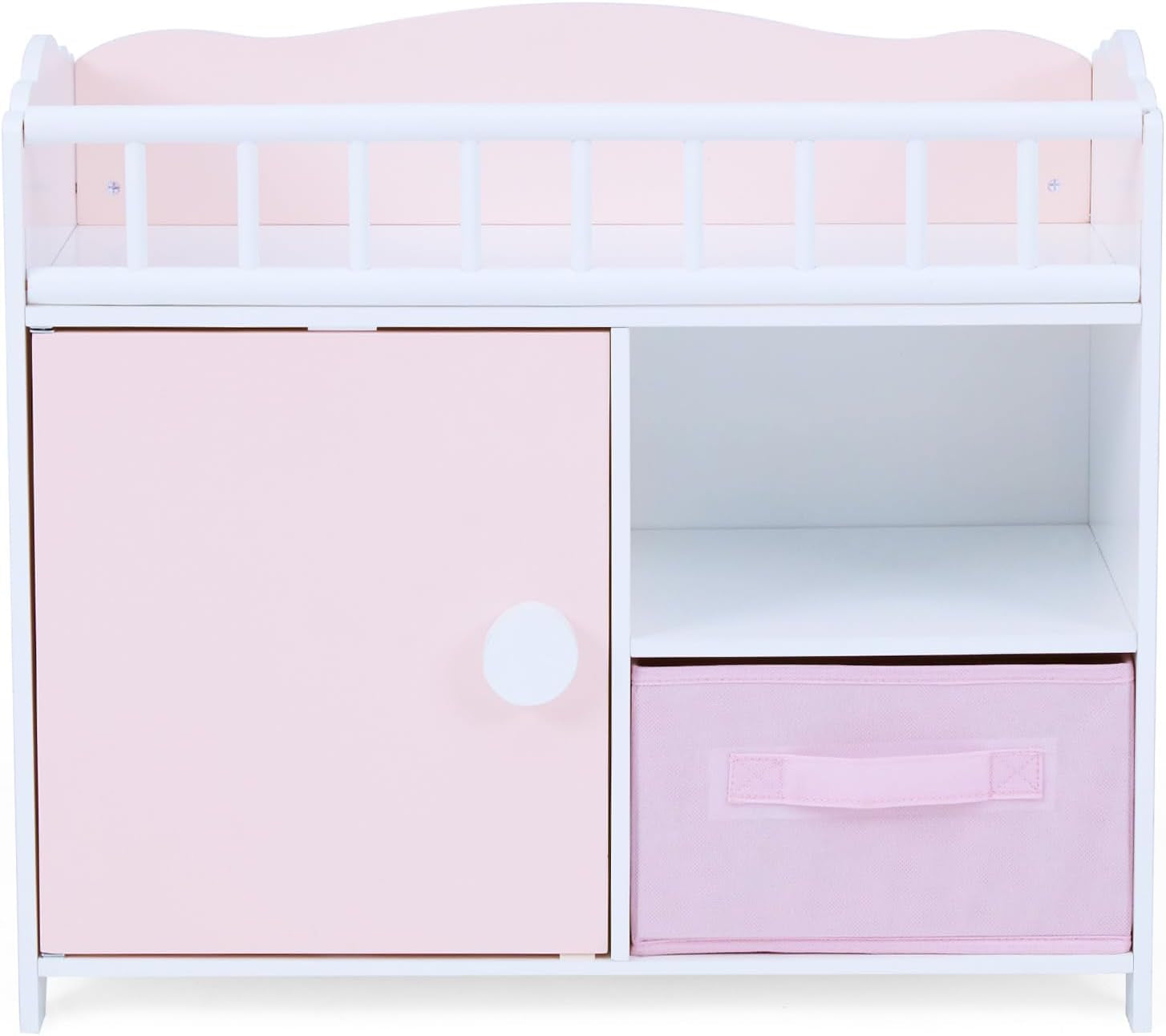 Olivia'S Little World Polka Dot Princess Wooden Baby Doll Crib with Under-The-Crib Storage Featuring a Cabinet with Door and Two Cubbies, Pink and White