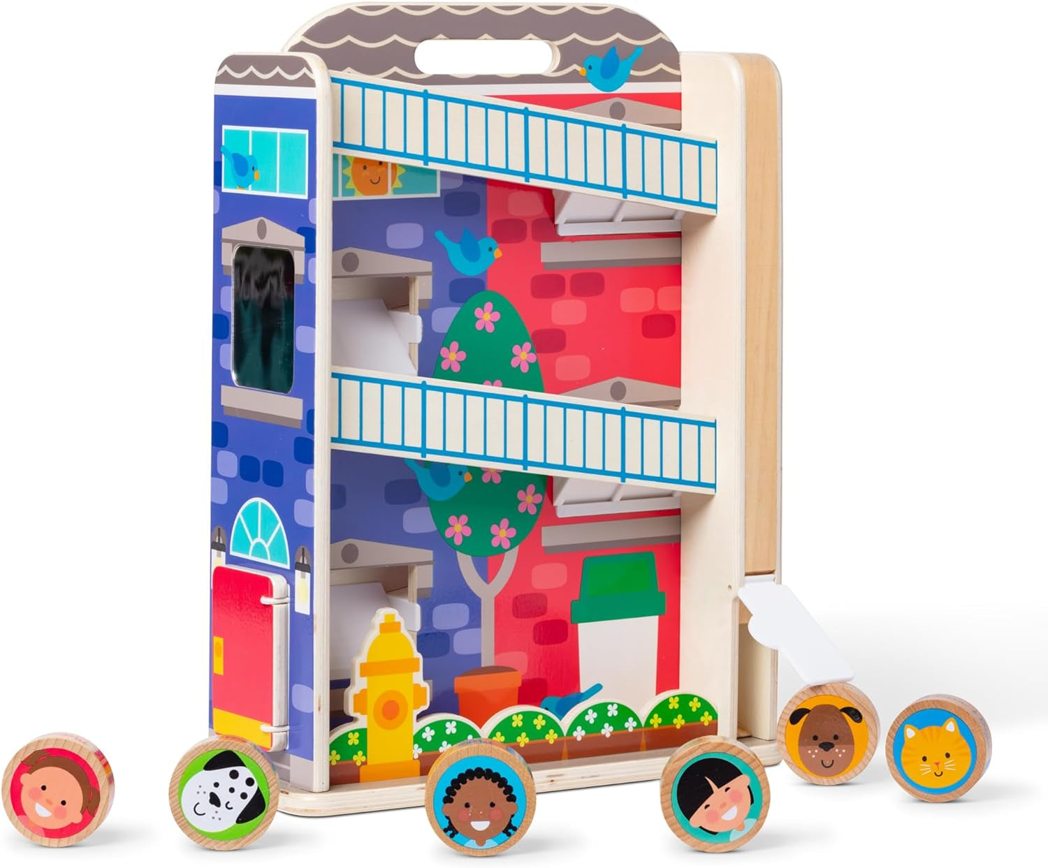 Melissa & Doug GO Tots Wooden Town House Tumble with 6 Disks - FSC Certified