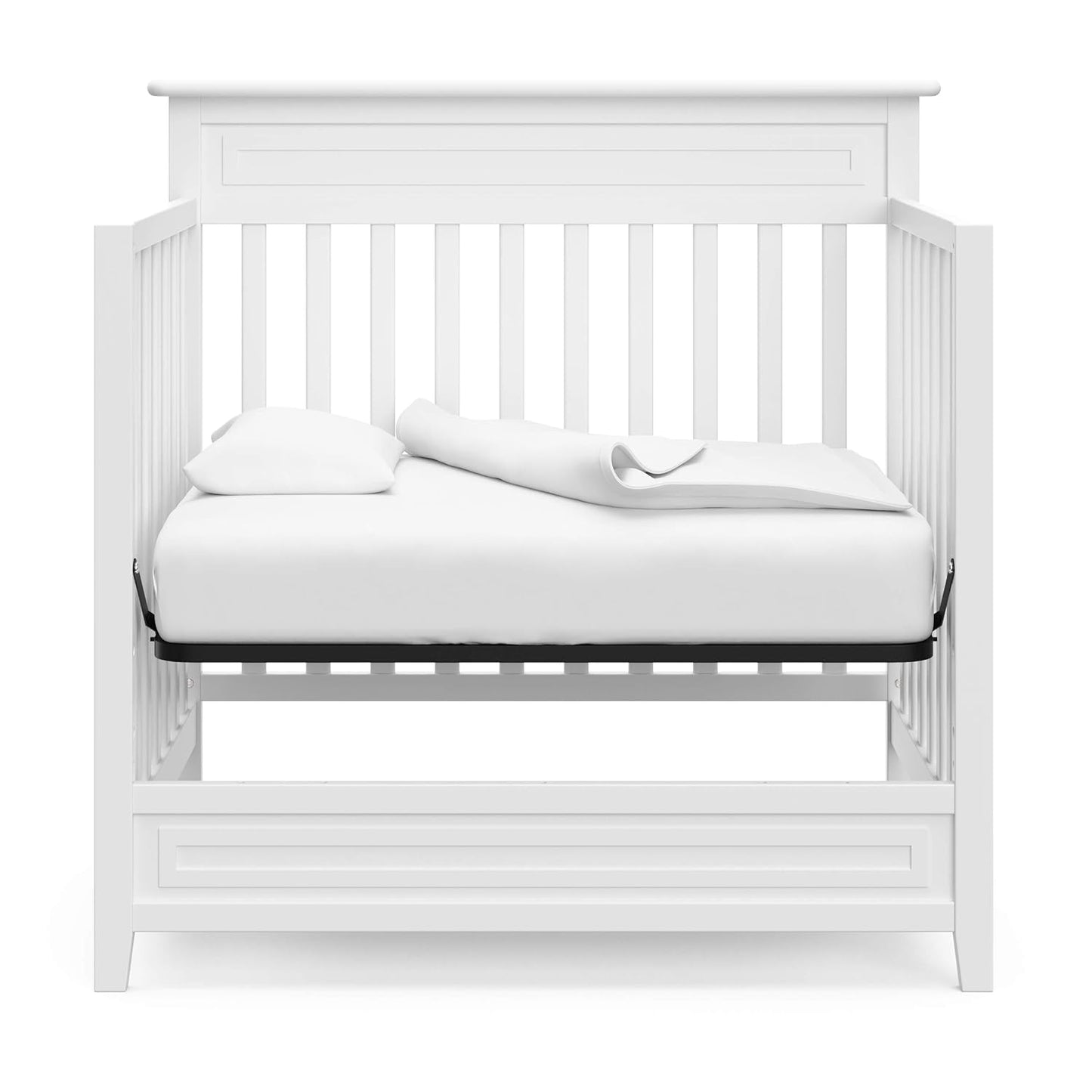 Storkcraft Petal 4-In-1 Convertible Mini Crib (White) – GREENGUARD Gold Certified, Converts to Daybed and Twin-Size Bed, Includes Bonus 2.75-Inch Mini Crib Mattress, Mini Crib with Mattress Included