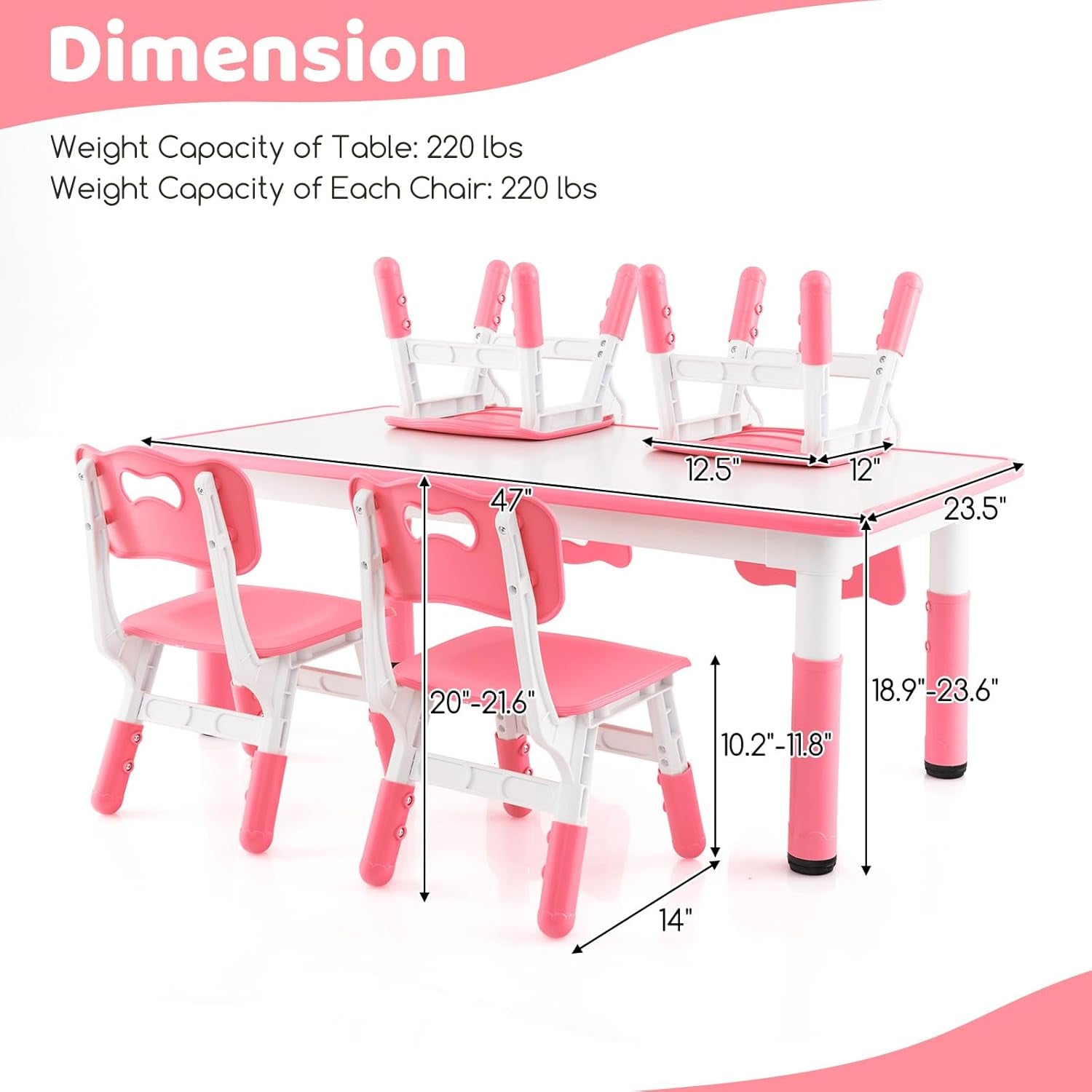 Costzon Kids Table and 4 Chair Set, Height Adjustable Toddler Desk and Chairs with Graffiti Desktop, Non-Slip Legs, Children Art Study Multi-Activity Table Set for Home, Daycare, School (Natural)