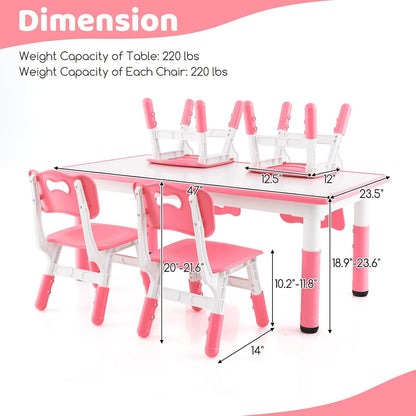 Costzon Kids Table and 4 Chair Set, Height Adjustable Toddler Desk and Chairs with Graffiti Desktop, Non-Slip Legs, Children Art Study Multi-Activity Table Set for Home, Daycare, School (Natural)