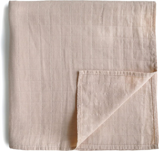 Mushie Muslin Baby Swaddle Blanket | 100% Organic Cotton (Blush)